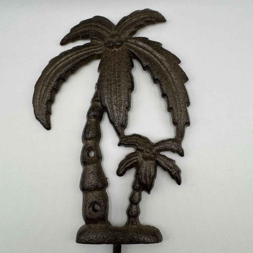 Vintage Palm Tree Key Robe Wall Hook Tropical Beach House Cast Iron‎ Metal